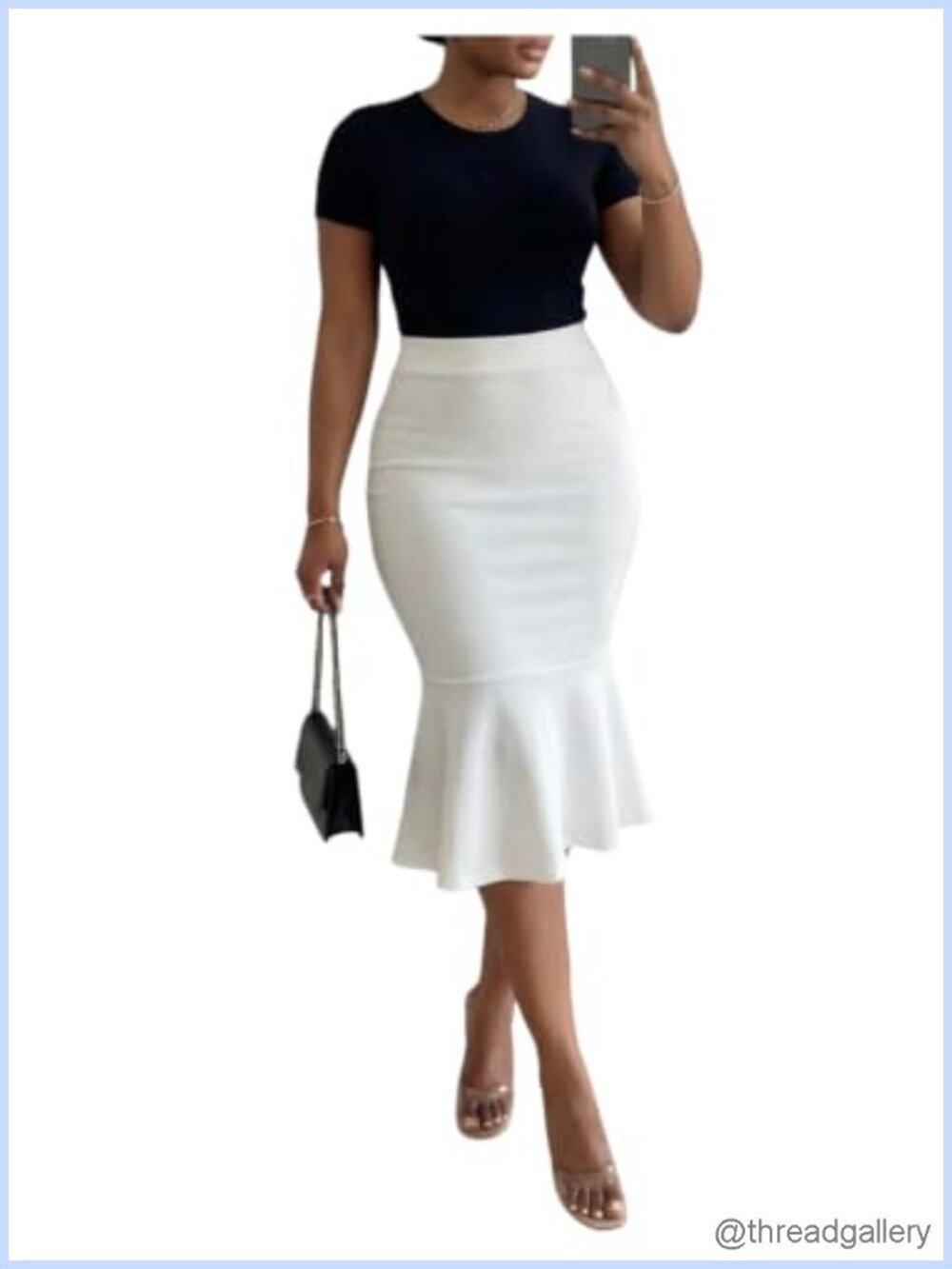 Plus Size High Waisted Fishtail Pencil Midi Skirt Polyester Elastane Workwear